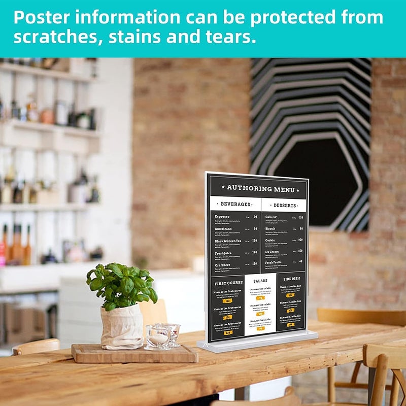 Lechay Acrylic Sign Holder, 12 Pack 5 x 7 Inches Clear Table Menu Display Stand Desktop Display Stand Paper Holder Table Top Sign Holder Suitable for Restaurants, Office, Home, Store - Image 5